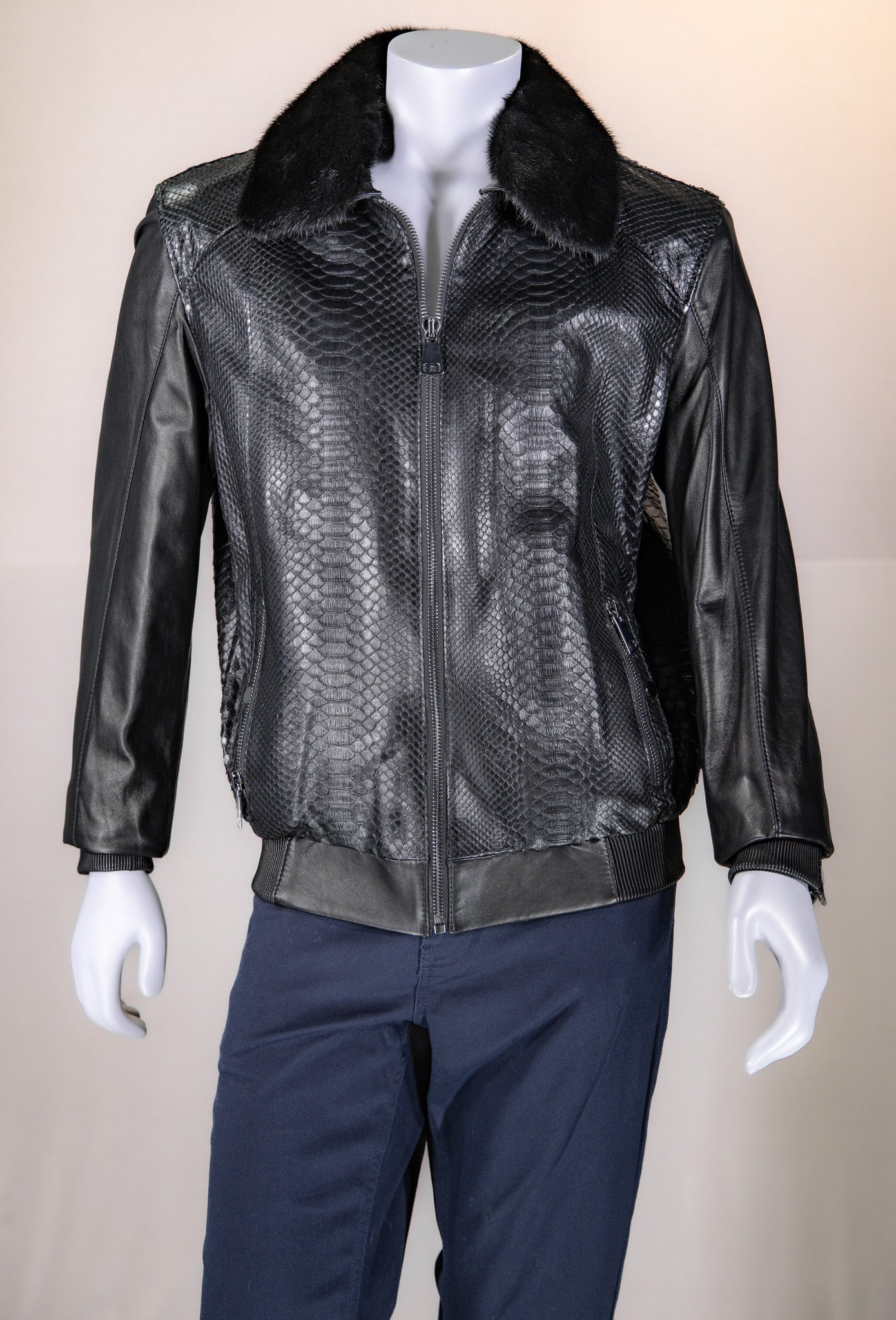 Italian Lamb Leather Jacket with Python and Mink – Alaska Fur