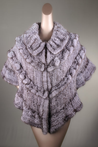 Knitted Mink Stole with Ruffles Trimming