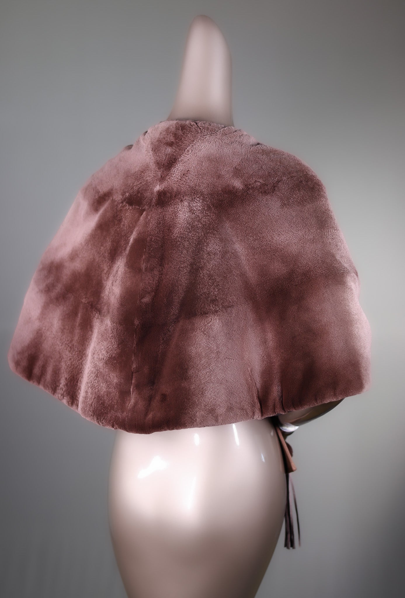 Sheared Mink Cape with Wool, Chinchilla Rex Rabbit Rosettes, and Tassels