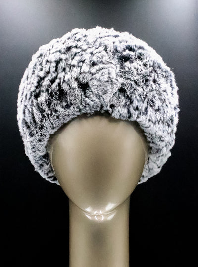 Knitted Black Snow-Top Chinchilla Rex Rabbit Headband with Elastic