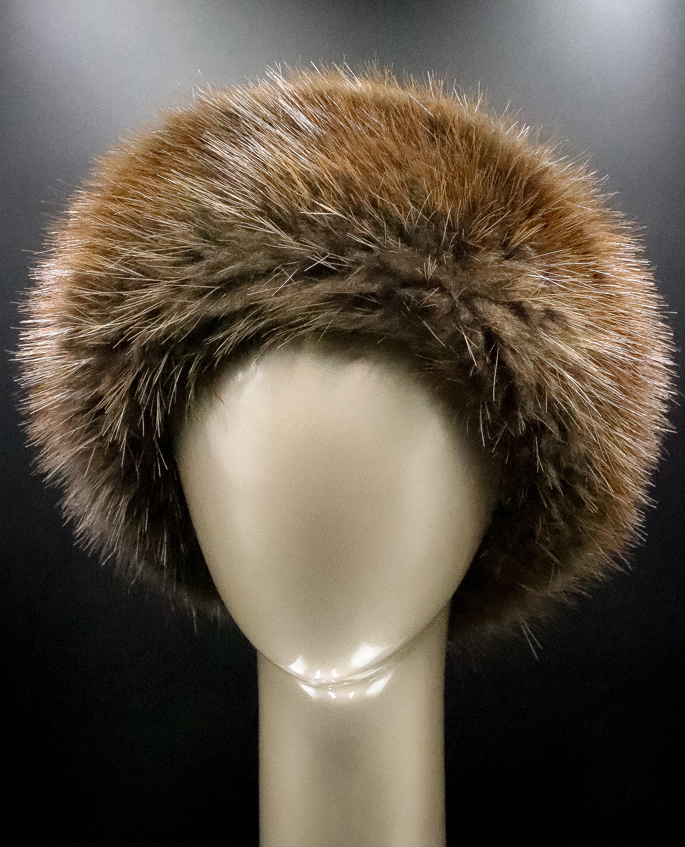 Natural Brown Long Hair Beaver Headband with Velcro