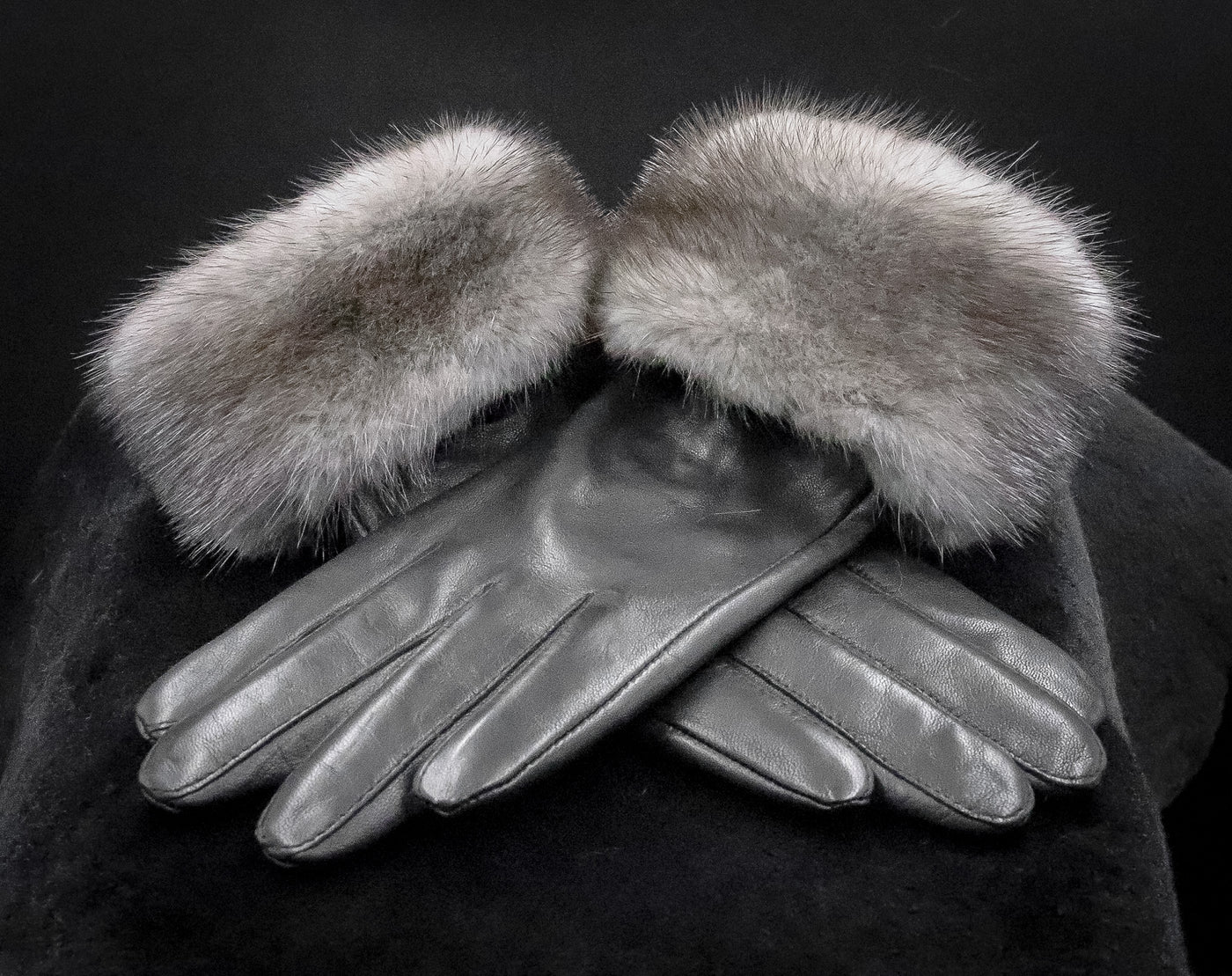Italian Lamb Leather Gloves with Natural Blue Iris Mink Trim