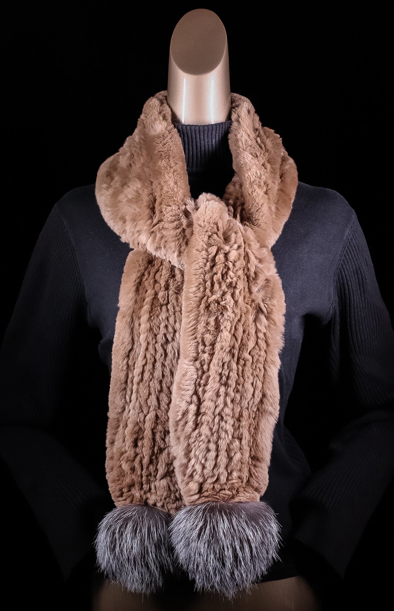 Assorted Knitted Chinchilla Rex Rabbit Scarf with Fox Pom  display picture 2