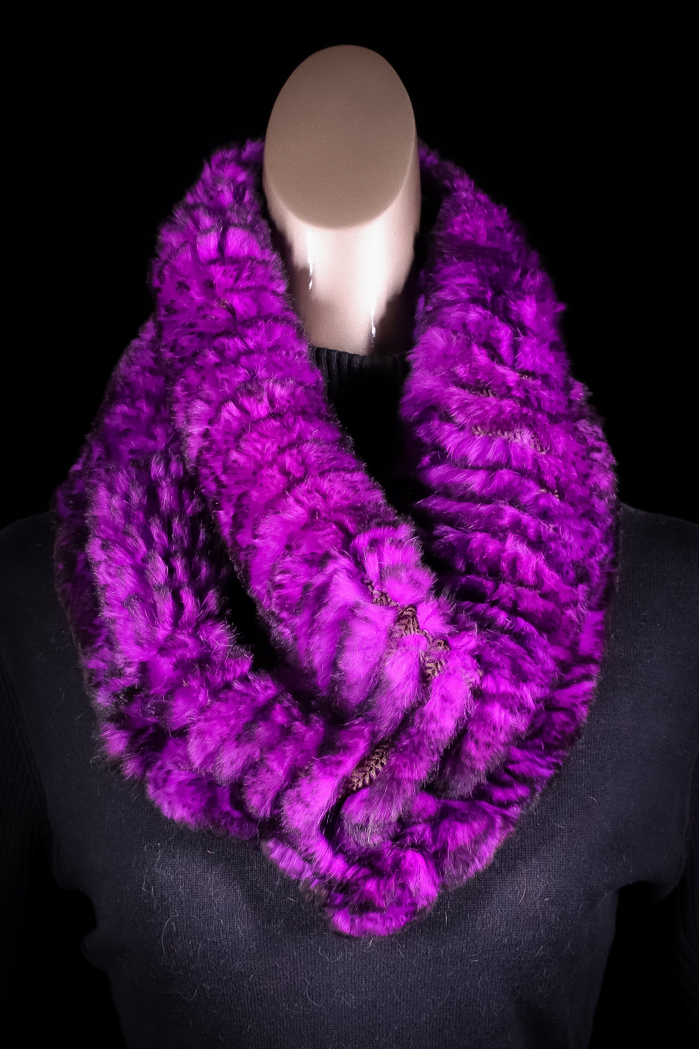 Knitted Purple and Black-Tipped Chinchilla Rex Rabbit Choker