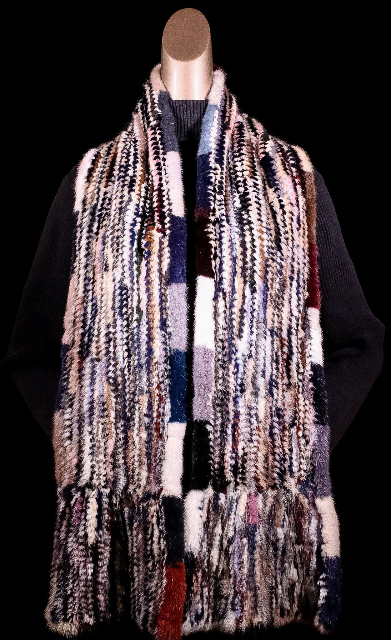 Extra-Wide Knitted Multi-Colored Mink Scarf