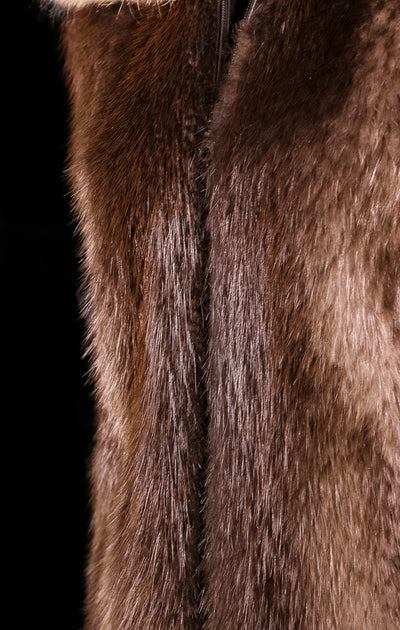 Natural Long Hair Beaver Hooded Vest with Finn Raccoon Ruff
