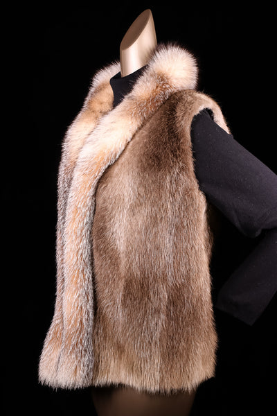 Natural Long Hair Blonde Beaver Vest with Crystal Fox Tuxedo