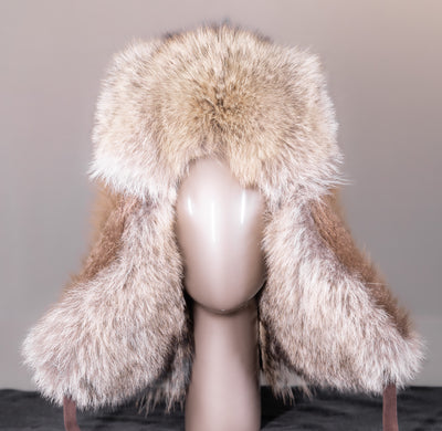 Natural Beaver and Coyote Musher Hat