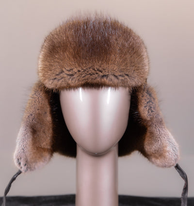 Natural Muskrat and Leather Trooper Hat