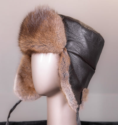 Natural Muskrat and Leather Trooper Hat