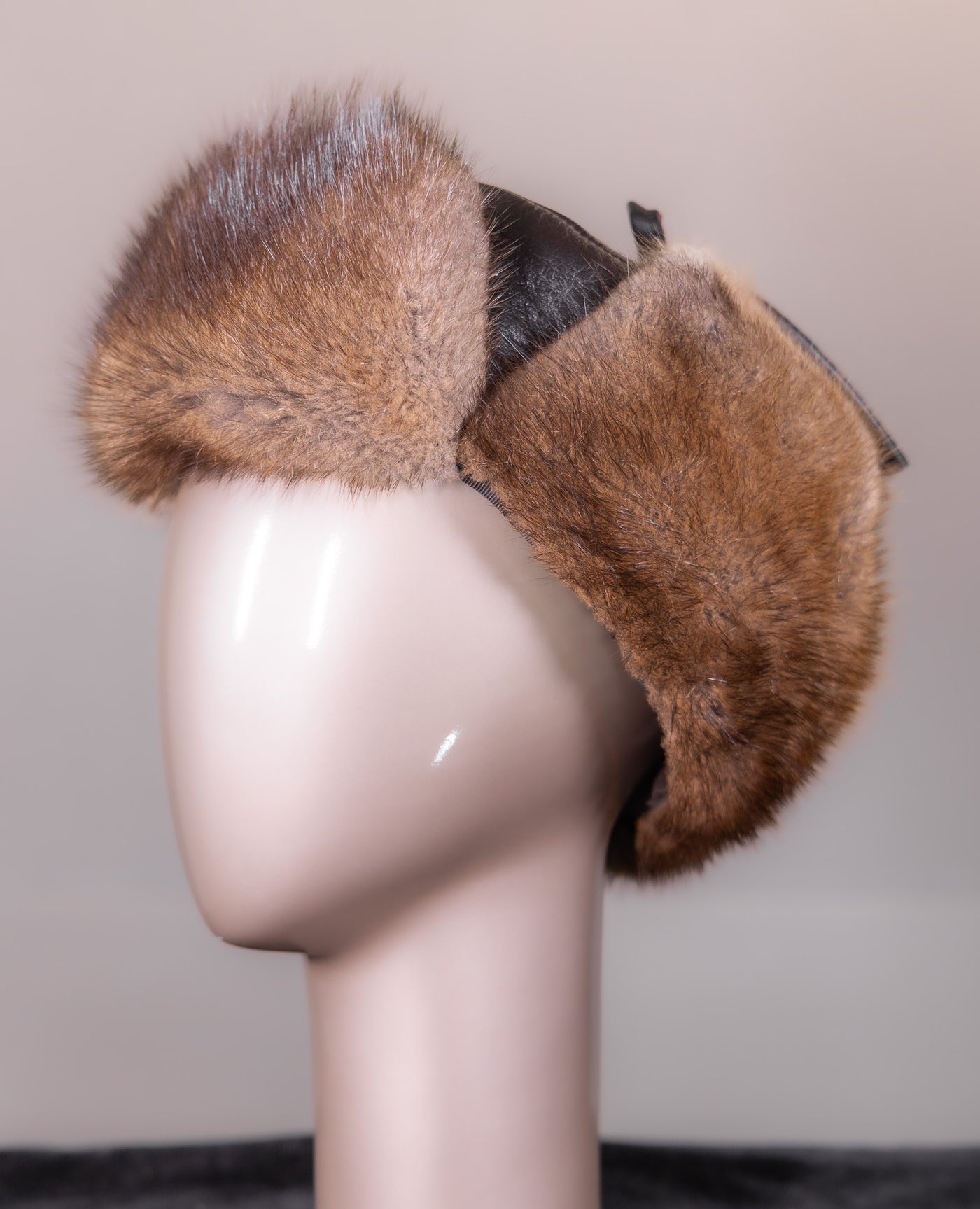 Natural Muskrat and Leather Trooper Hat