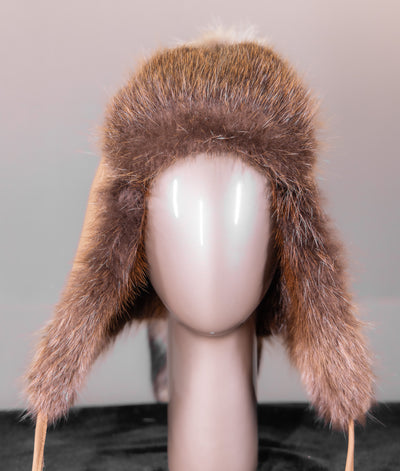 Leather Musher Hat with Beaver and Coyote