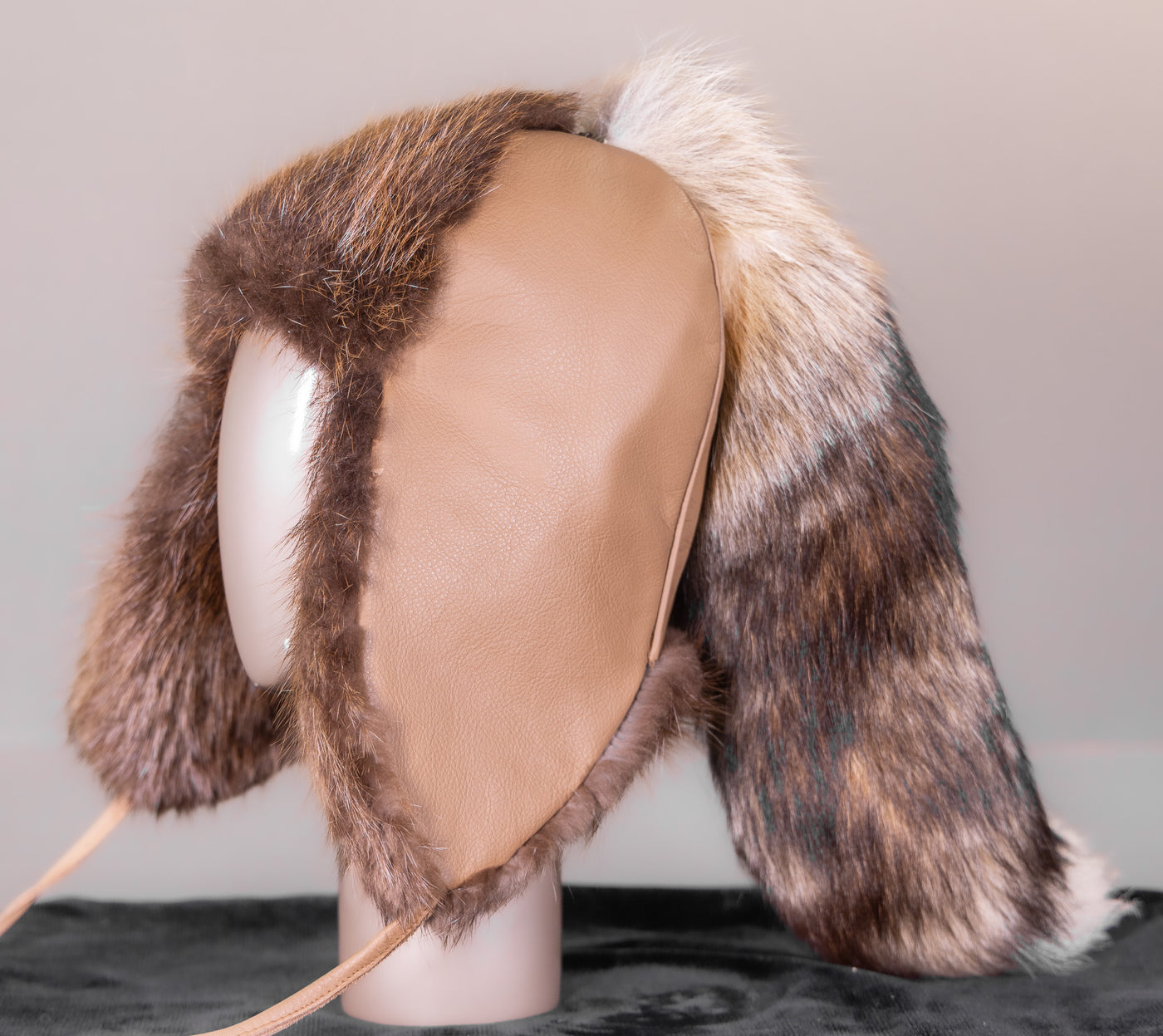 Leather Musher Hat with Beaver and Coyote