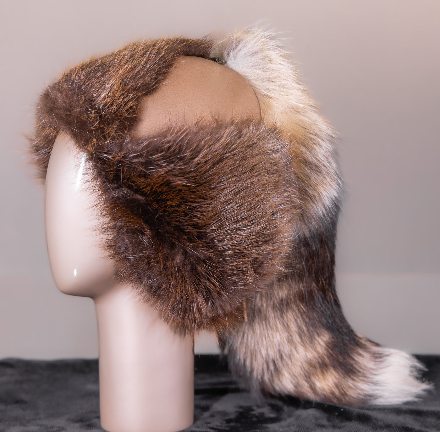 Leather Musher Hat with Beaver and Coyote