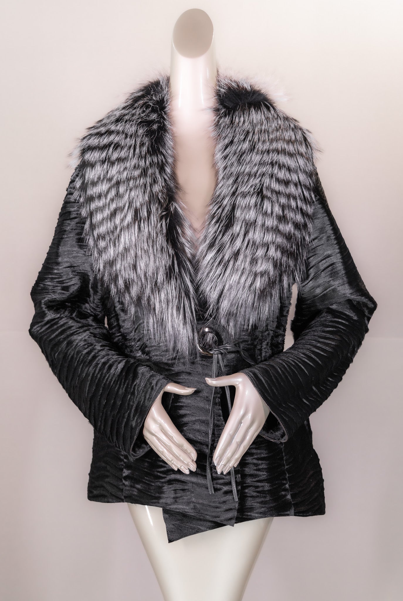 Textured Calf Skin Jacket with Natural Silver Fox