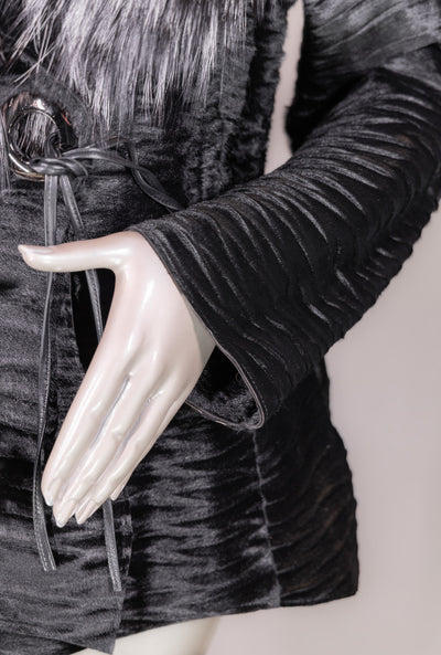 Textured Calf Skin Jacket with Natural Silver Fox