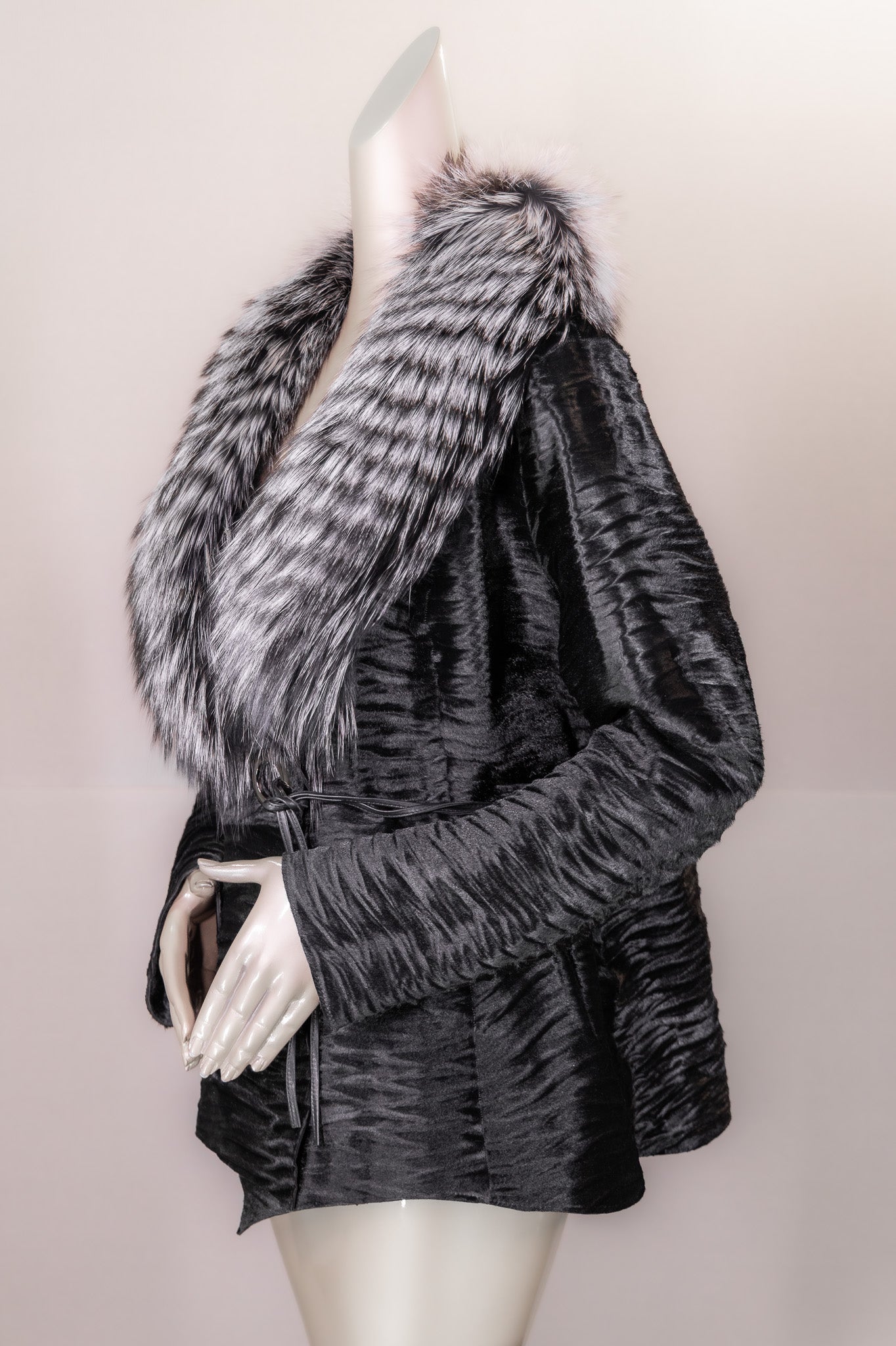 Textured Calf Skin Jacket with Natural Silver Fox