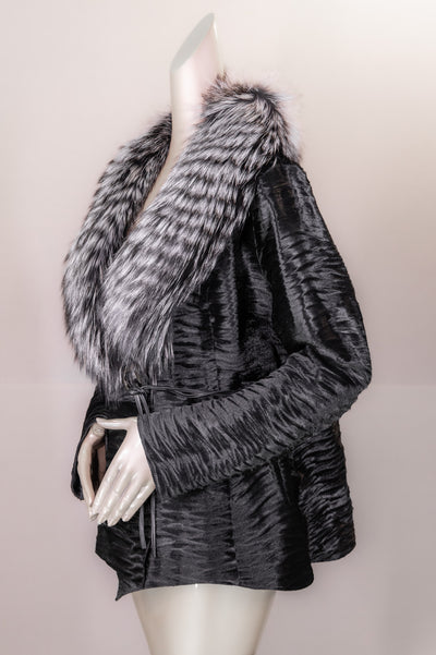 Textured Calf Skin Jacket with Natural Silver Fox