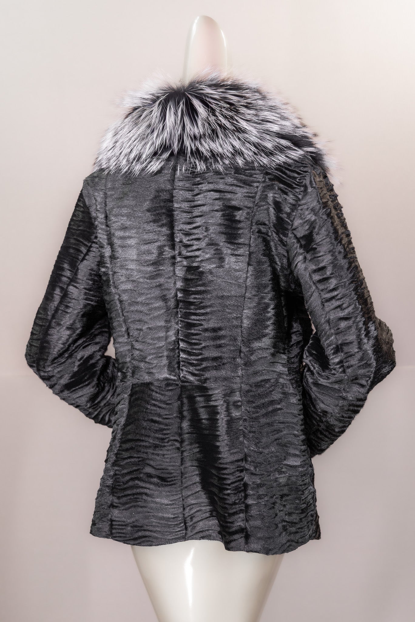Textured Calf Skin Jacket with Natural Silver Fox