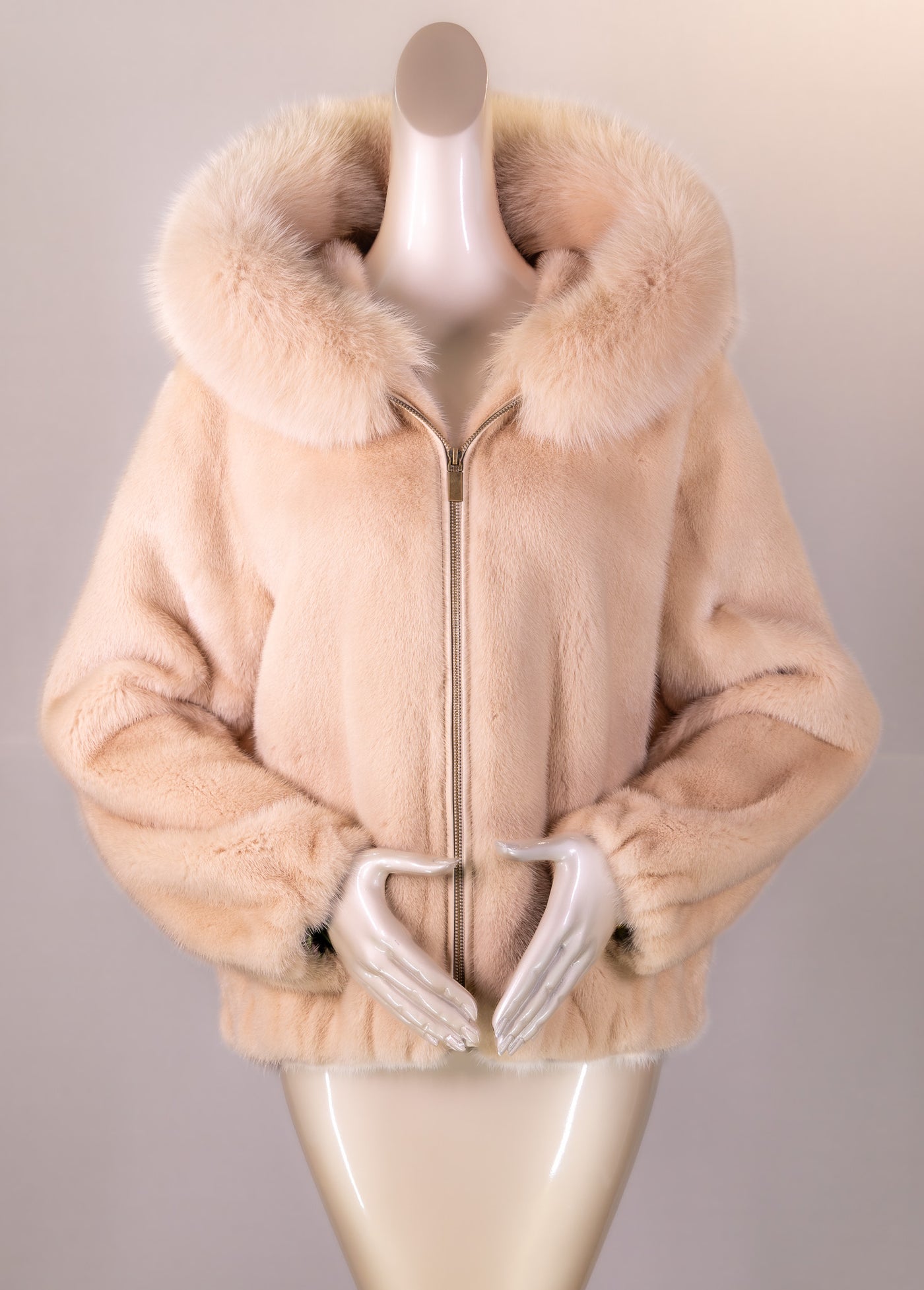 Mink Jacket with Fox-Trimmed Hood