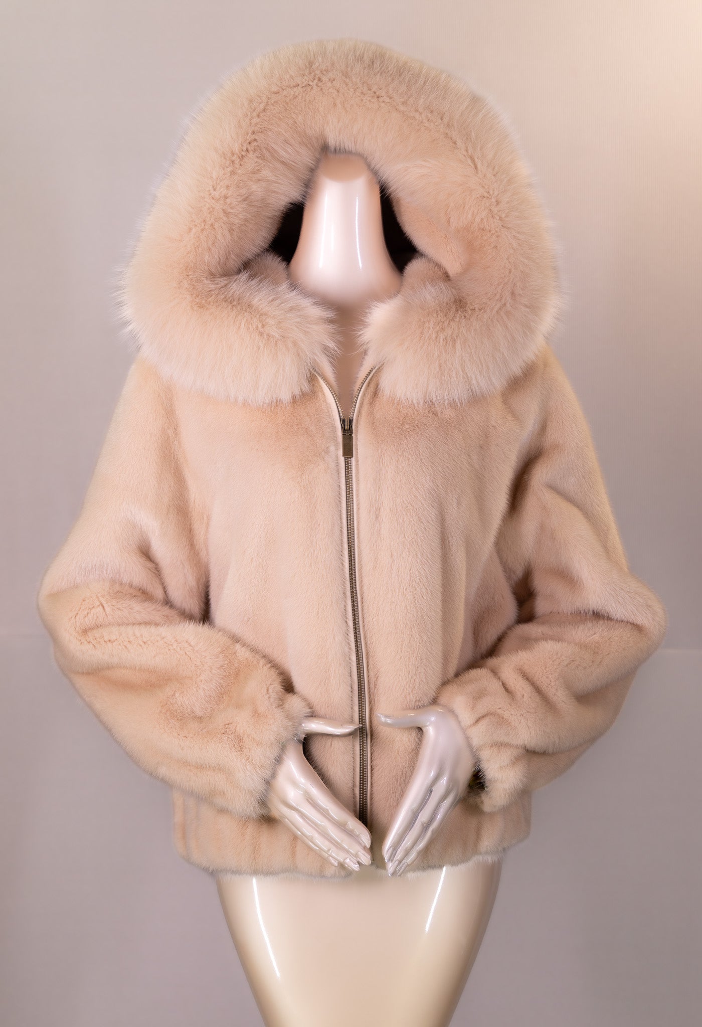 Mink Jacket with Fox-Trimmed Hood