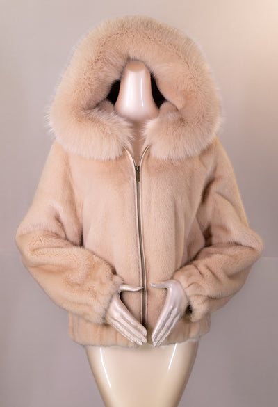 Mink Jacket with Fox-Trimmed Hood