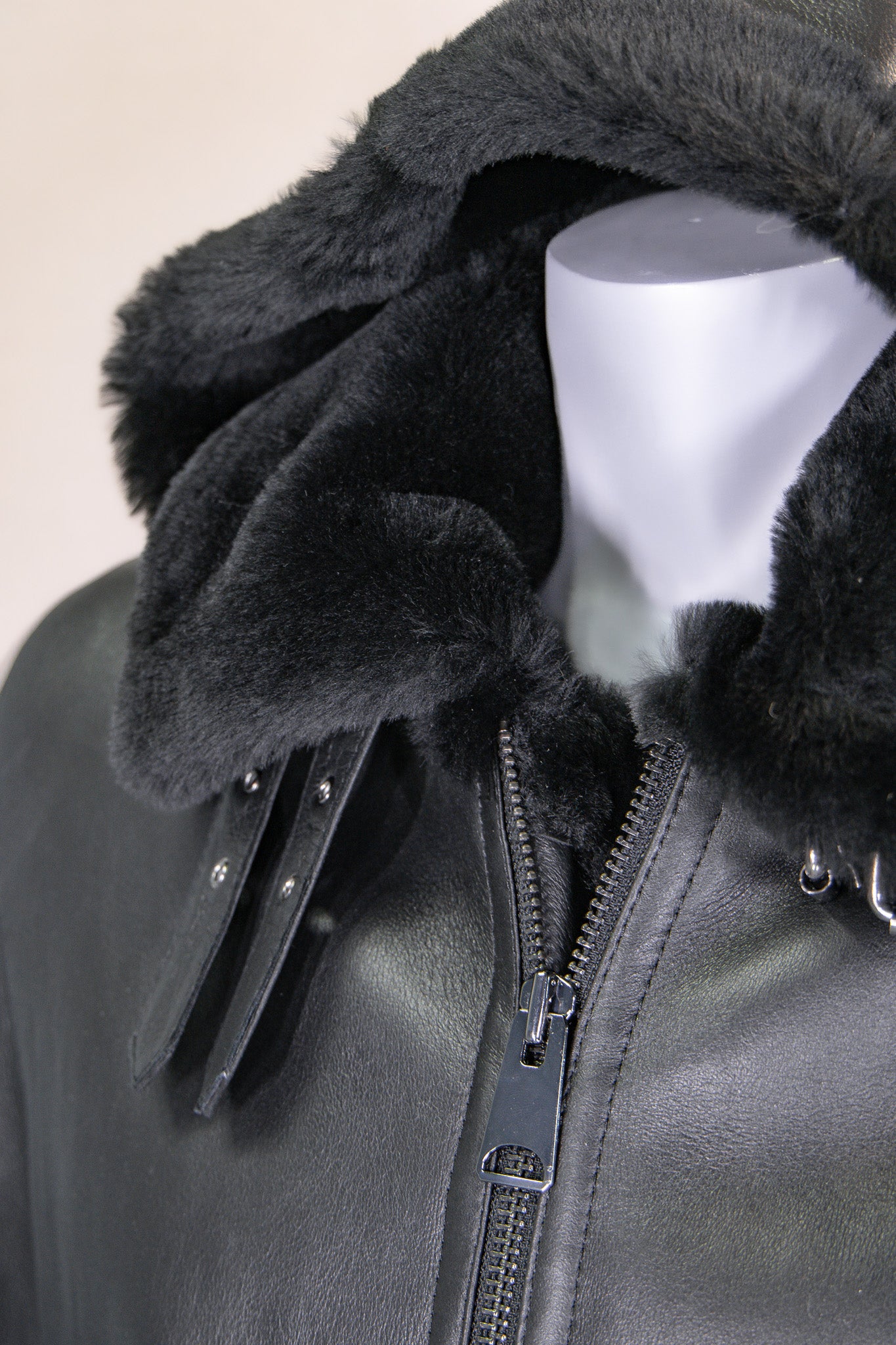 Hooded Merino Lamb Bomber with Shirt Collar