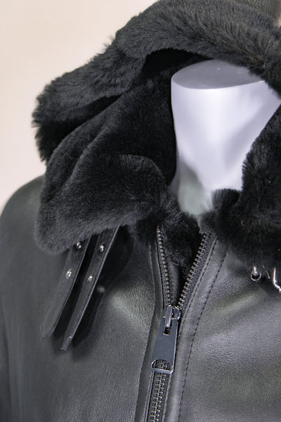 Hooded Merino Lamb Bomber with Shirt Collar