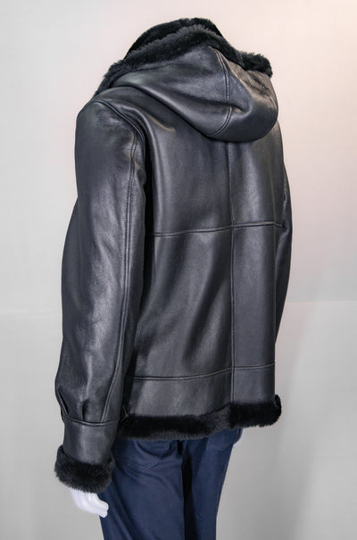 Hooded Merino Lamb Bomber with Shirt Collar