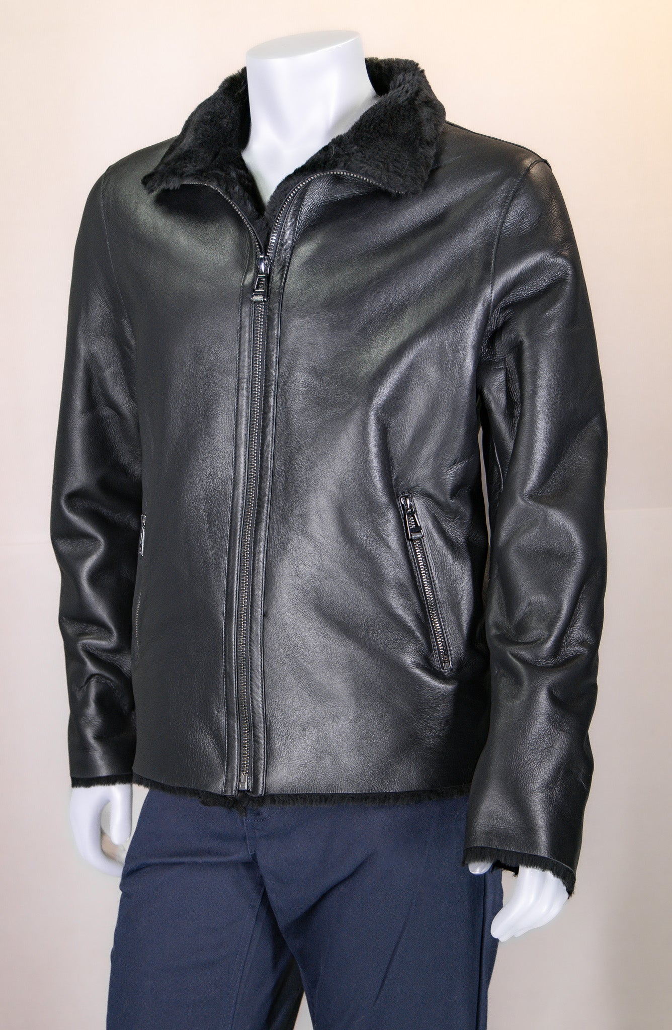 Merino Lamb Shearling Jacket with Stand-Up Collar