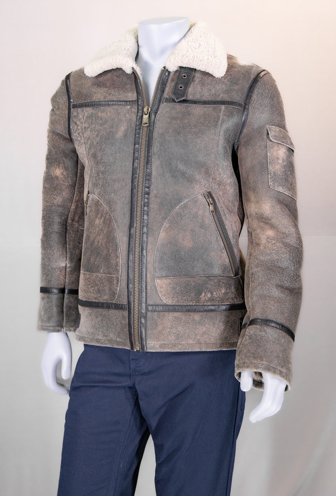 Shearling Aviator Jacket with Shirt Collar