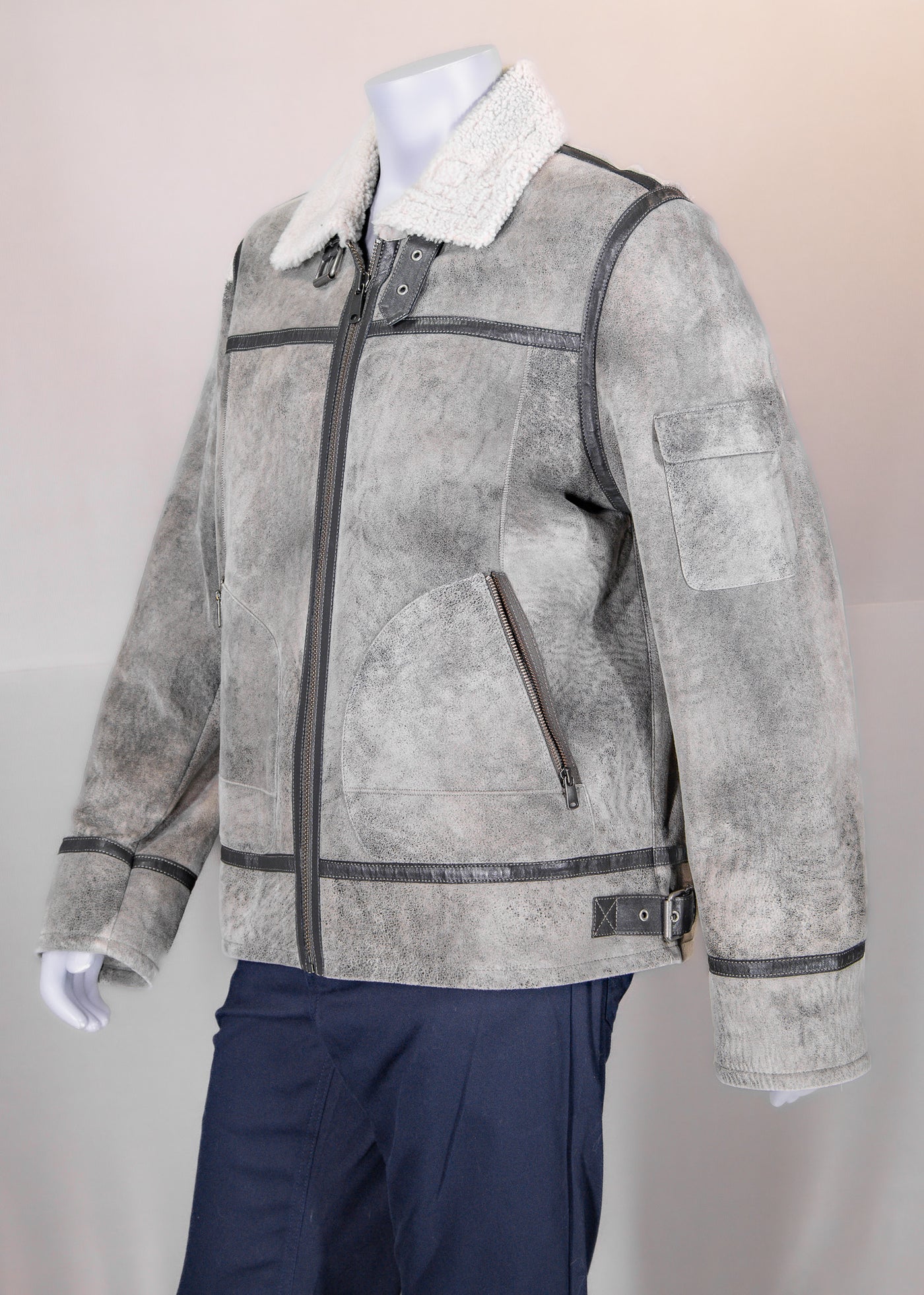 Shearling Aviator Jacket with Shirt Collar