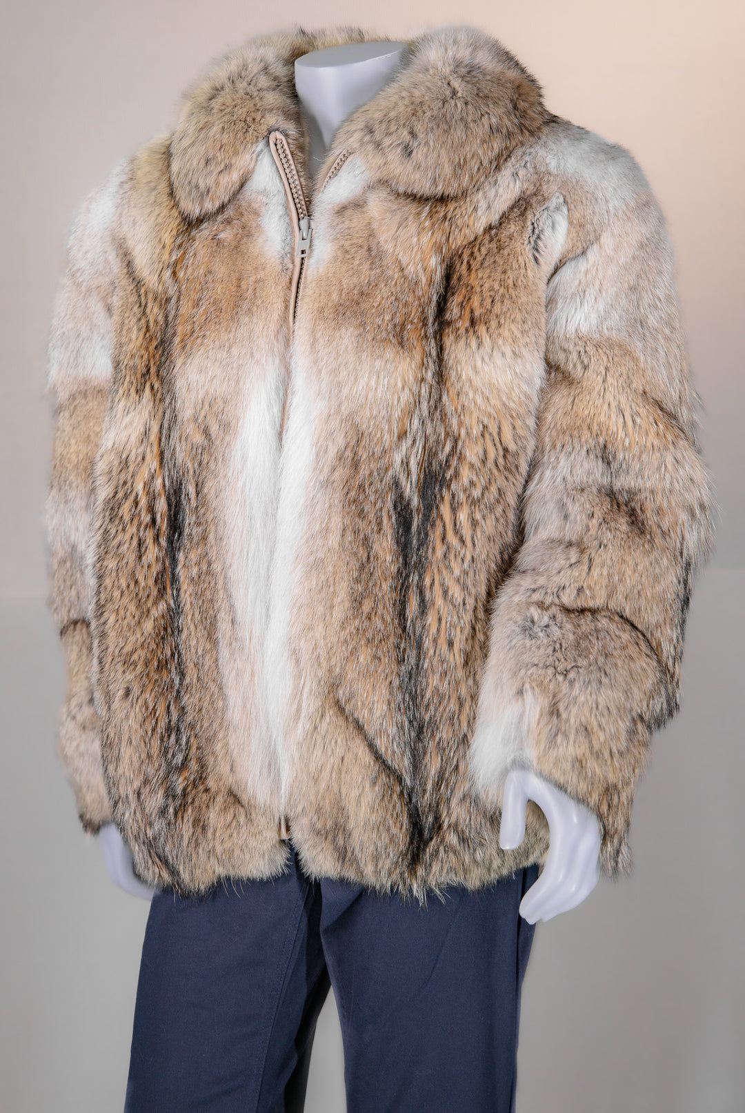 Parka Coyote Fur Collar Zippered Coyote Jacket With Shirt Collar