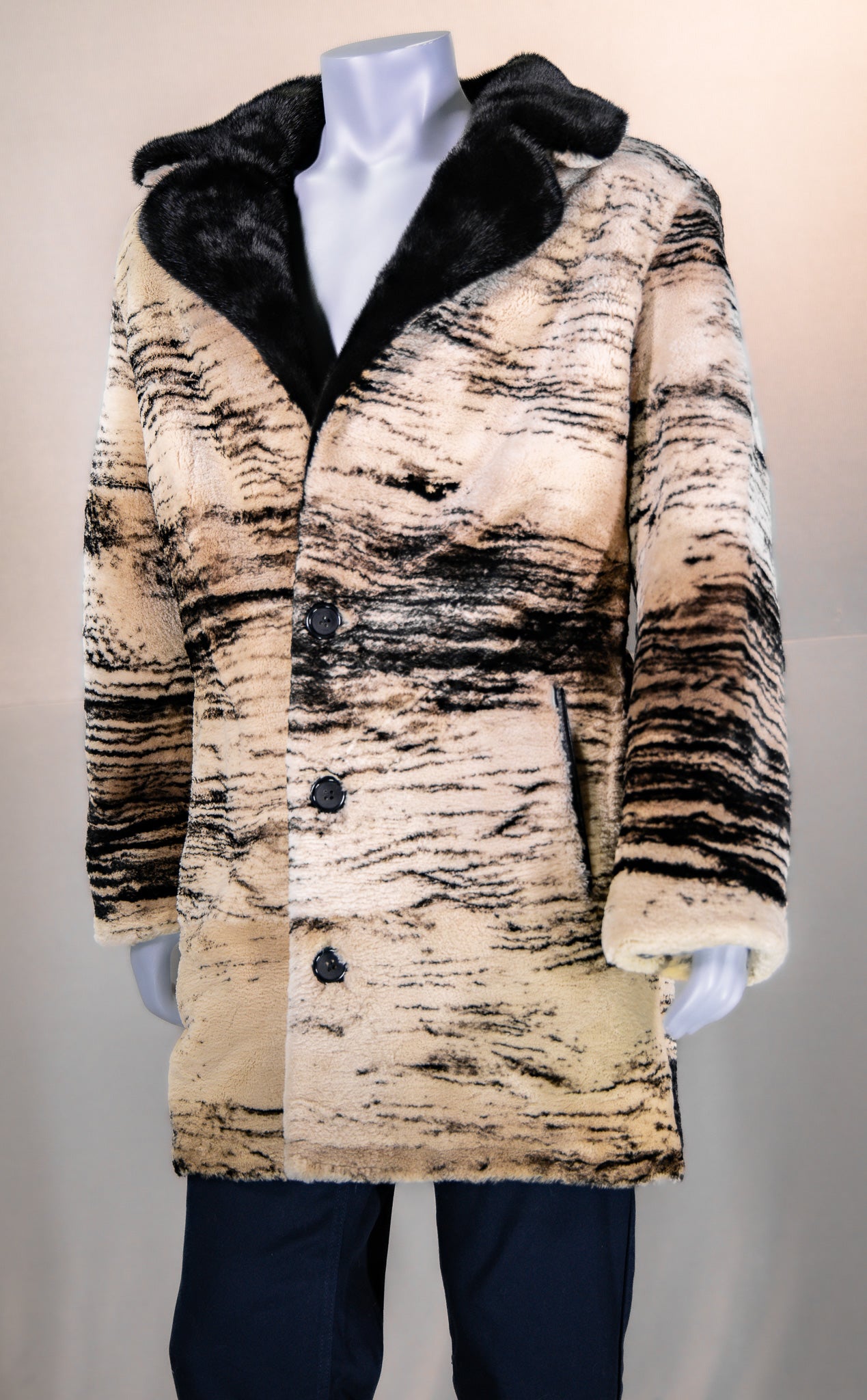 Stenciled Sheared Beaver Stroller with Mink Collar