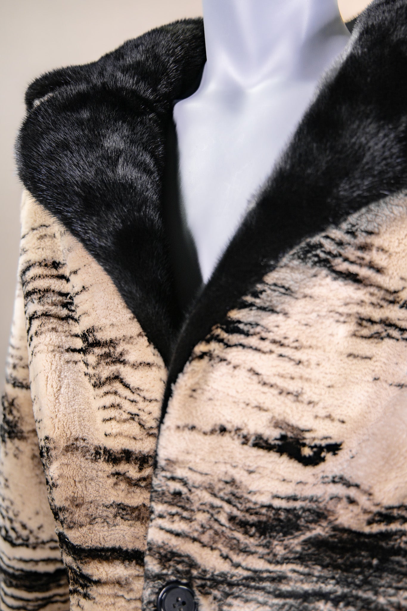 Stenciled Sheared Beaver Stroller with Mink Collar