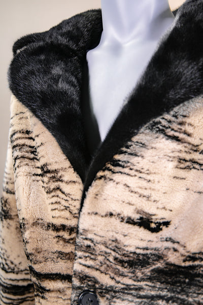 Stenciled Sheared Beaver Stroller with Mink Collar