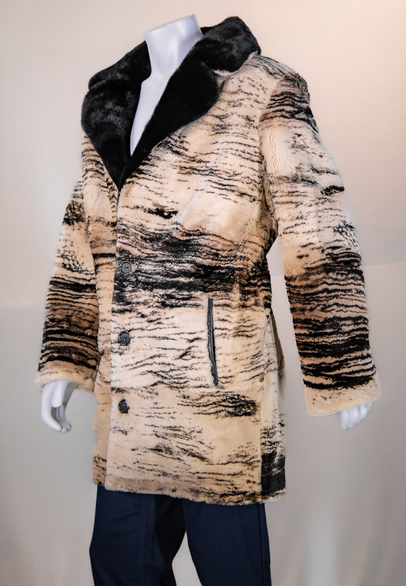 Stenciled Sheared Beaver Stroller with Mink Collar