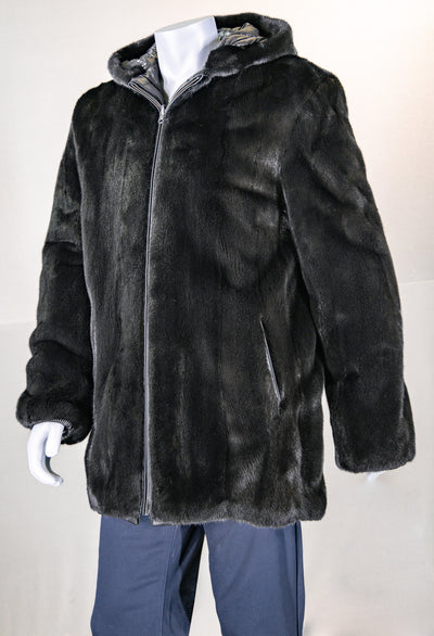 Hooded Full-Skin Mink Parka Reversible to Puffer