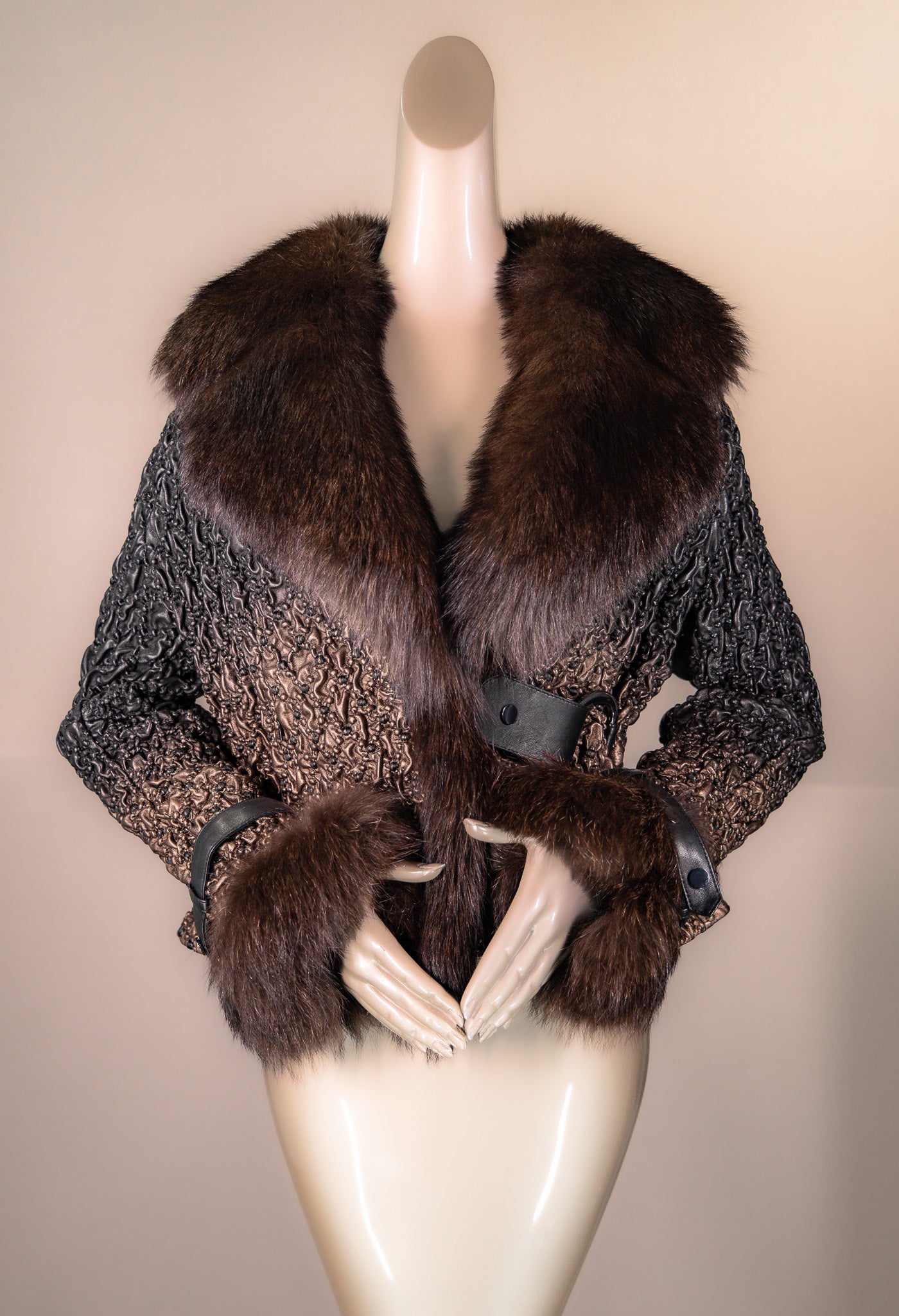 Italian Lamb Leather "Bubble" Bolero Jacket with Fox Trim