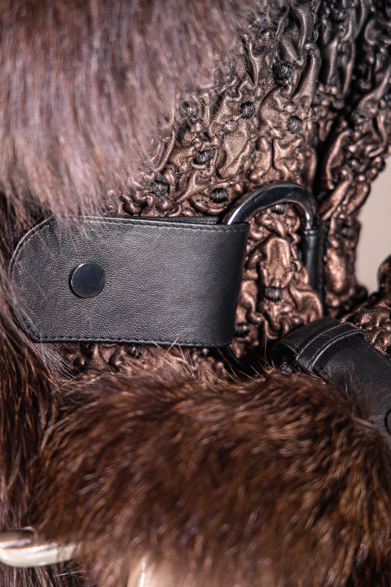 Italian Lamb Leather "Bubble" Bolero Jacket with Fox Trim