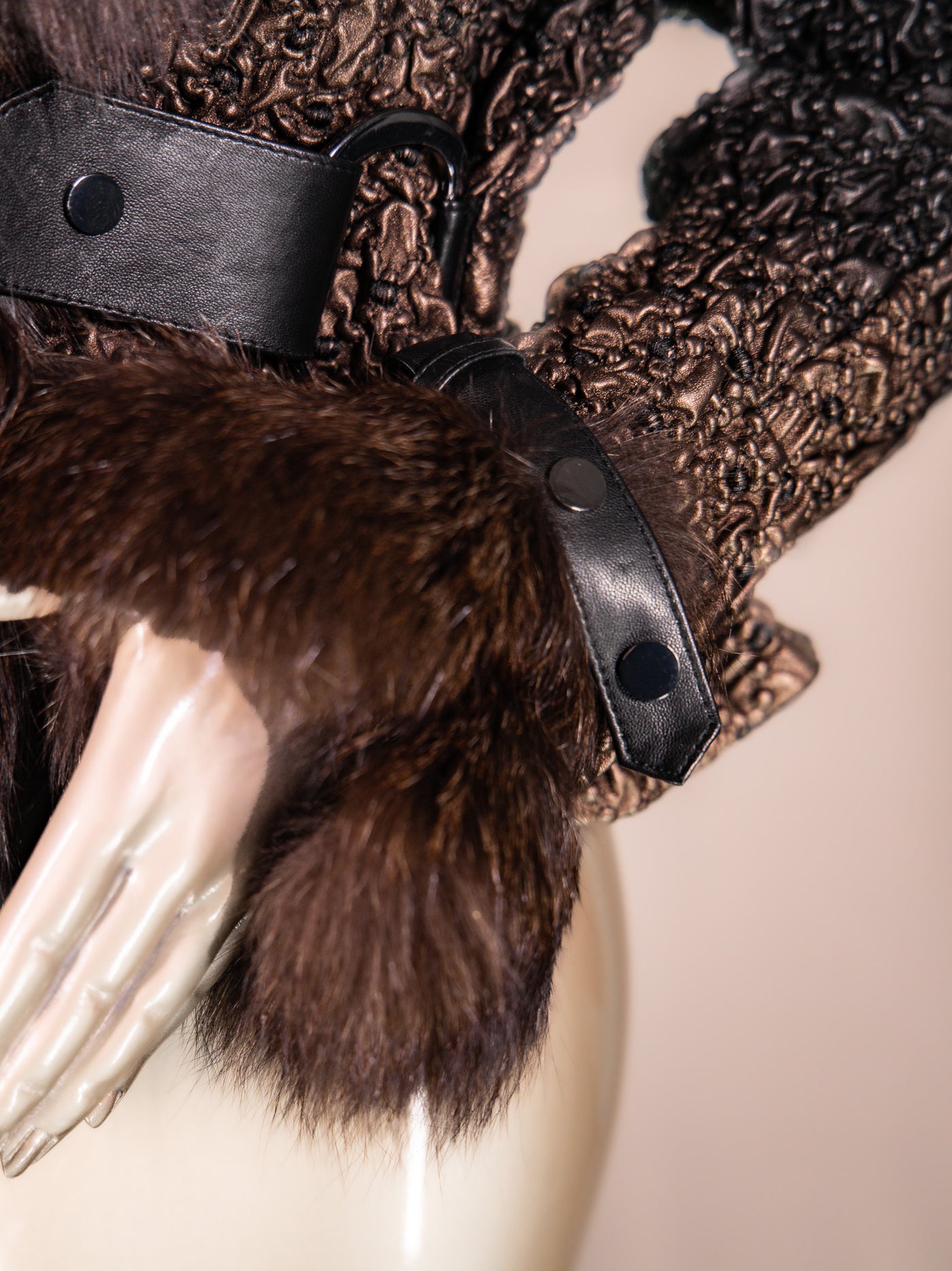 Italian Lamb Leather "Bubble" Bolero Jacket with Fox Trim