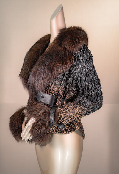 Italian Lamb Leather "Bubble" Bolero Jacket with Fox Trim