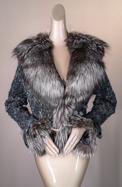 Italian Lamb Leather "Bubble" Bolero Jacket with Fox Trim