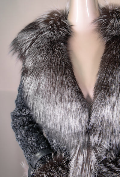 Italian Lamb Leather "Bubble" Bolero Jacket with Fox Trim