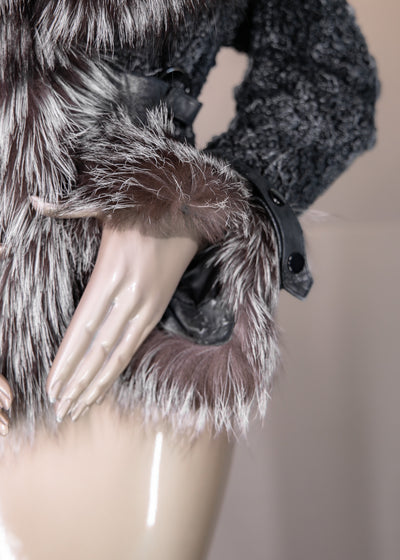 Italian Lamb Leather "Bubble" Bolero Jacket with Fox Trim