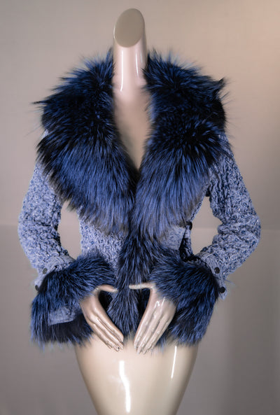 Italian Lamb Leather "Bubble" Bolero Jacket with Fox Trim
