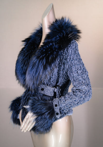 Italian Lamb Leather "Bubble" Bolero Jacket with Fox Trim