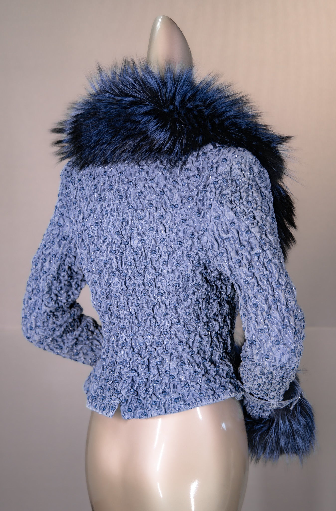 Italian Lamb Leather "Bubble" Bolero Jacket with Fox Trim