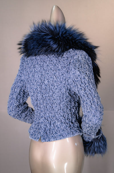 Italian Lamb Leather "Bubble" Bolero Jacket with Fox Trim