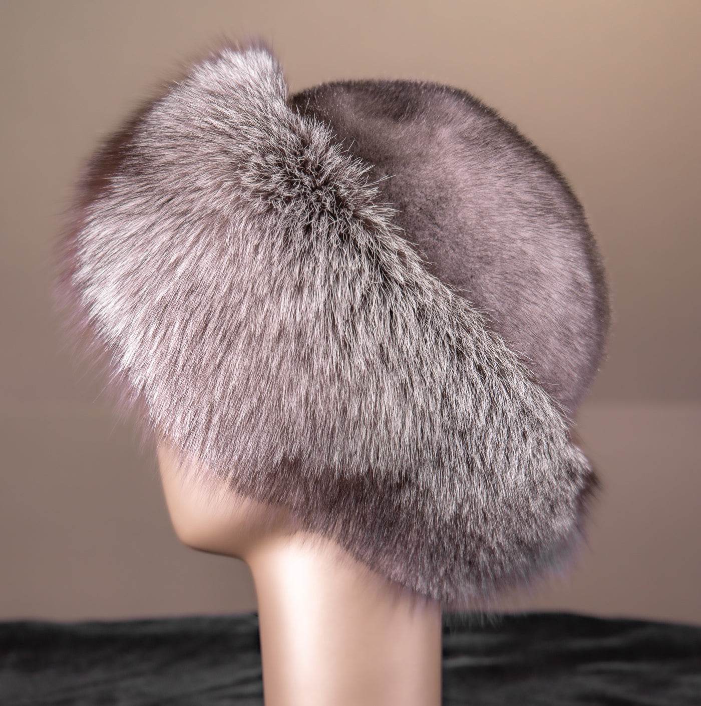 Natural Blue Iris Mink Hat with Indigo Fox